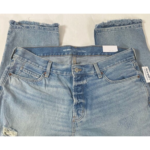 Old Navy High Rise Slouchy Straight Crop Jeans Womens 14 Nessa Frayed Hem NWT - Picture 2 of 16